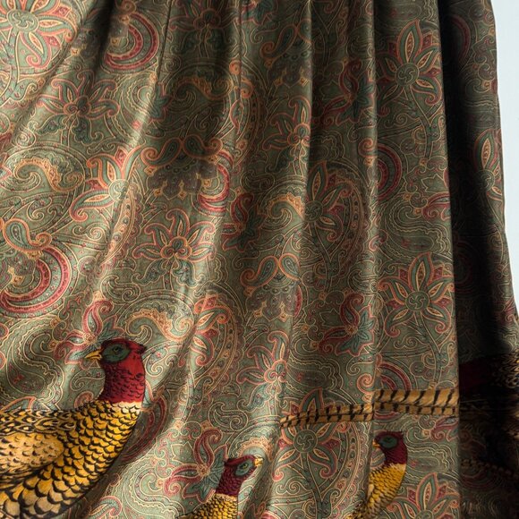 Vintage Ralph Lauren Silk Pheasant Hunting Theme Midi Skirt 8 - Picture 7 of 9